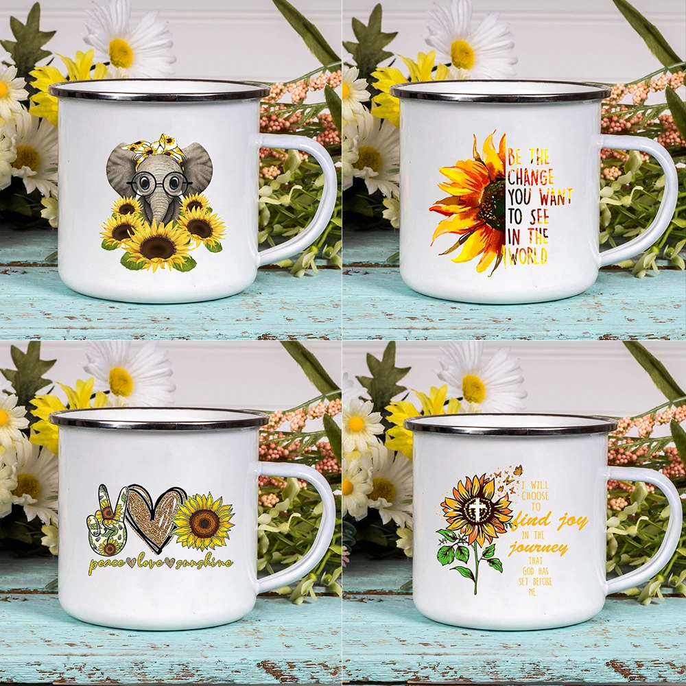 

Children Breakfast Dessert Milk Oat Cups Home Kitchen Drinkware Cute Gifts Cartoon Elephant Sunflower Creative Coffee Tea Mugs