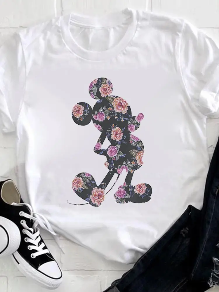 

Popular White Sweet Cute T Shirt Mickey Mouse Women Tshirt Minnie Mouse Comfortable All-Match Print Disney Brand Disney T-Shirt