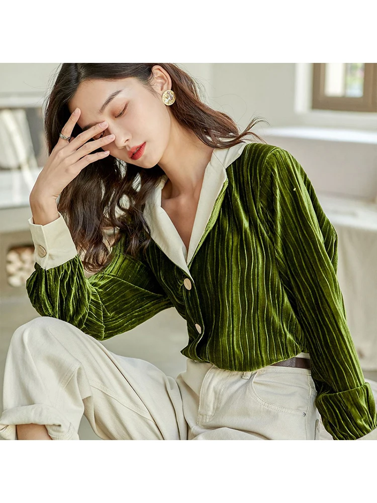 Блузка женская с длинным рукавом отложным воротником и принтом | Женская одежда