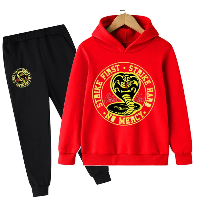 

2Pcs Suits Boys Cobra Kai Hoodies Sets Spring Autumn Winter Toddler Clothing Tracksuit Suit Clothing For 4-14 Year Kids Suit