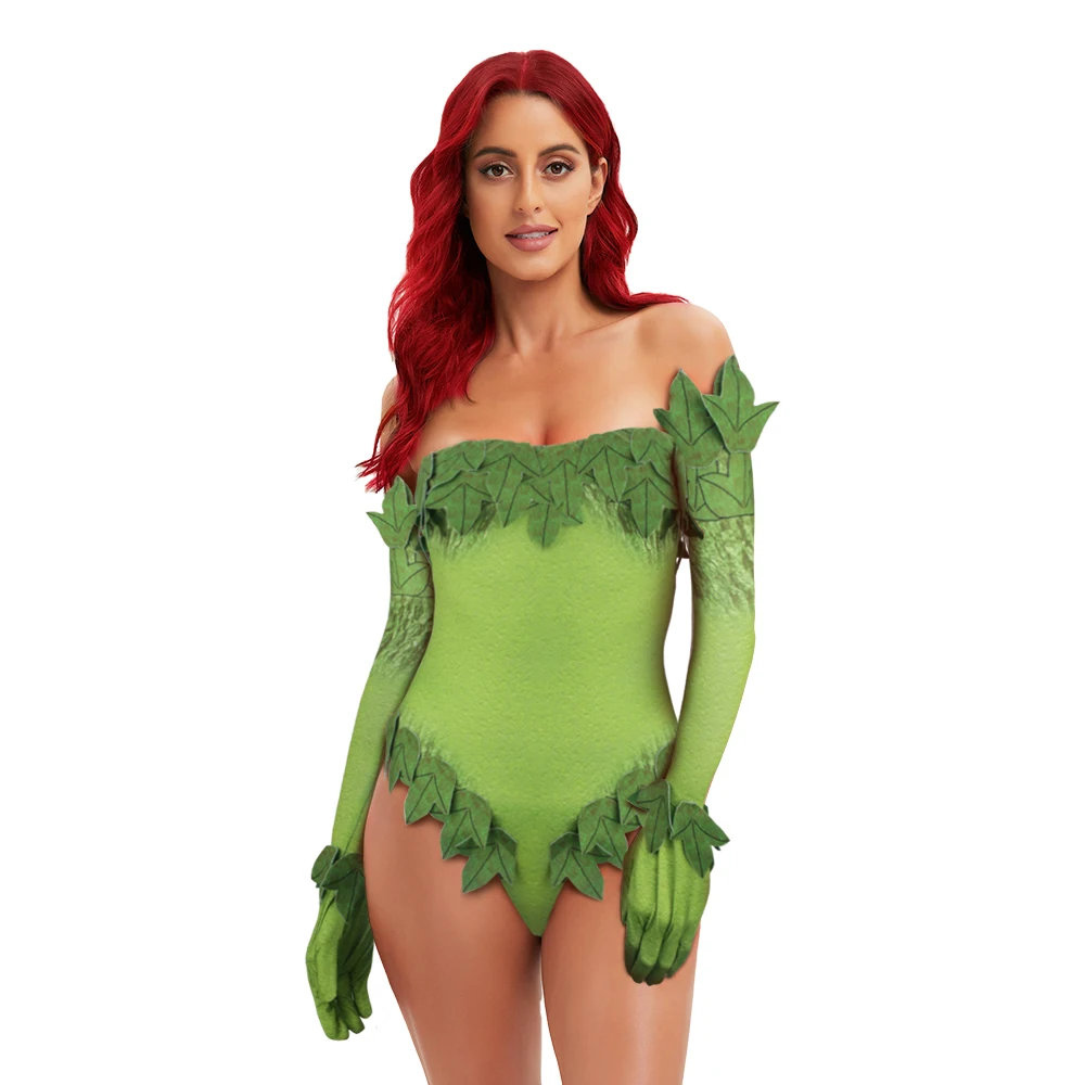 Poison Ivy Costume for Female Green Sexy Pamela Lillian Isley Cos Bodysuit Lethal Beauty Superhero Halloween Cosplay Outfits
