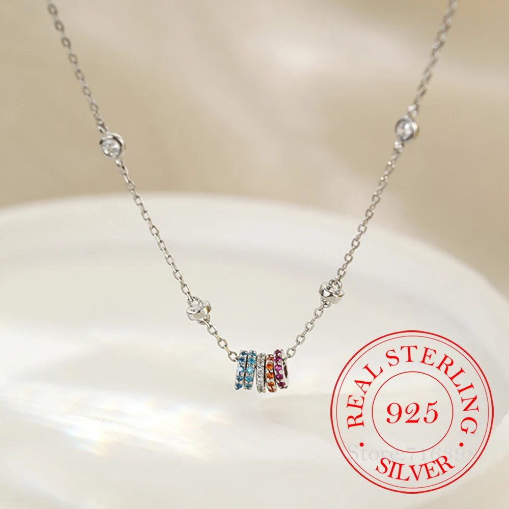 

925 Sterling Silver Colorful Circle Pendent Necklace For Women Girls Party Jewelry Choker Collar Chain Necklace Jlkfjdajrew