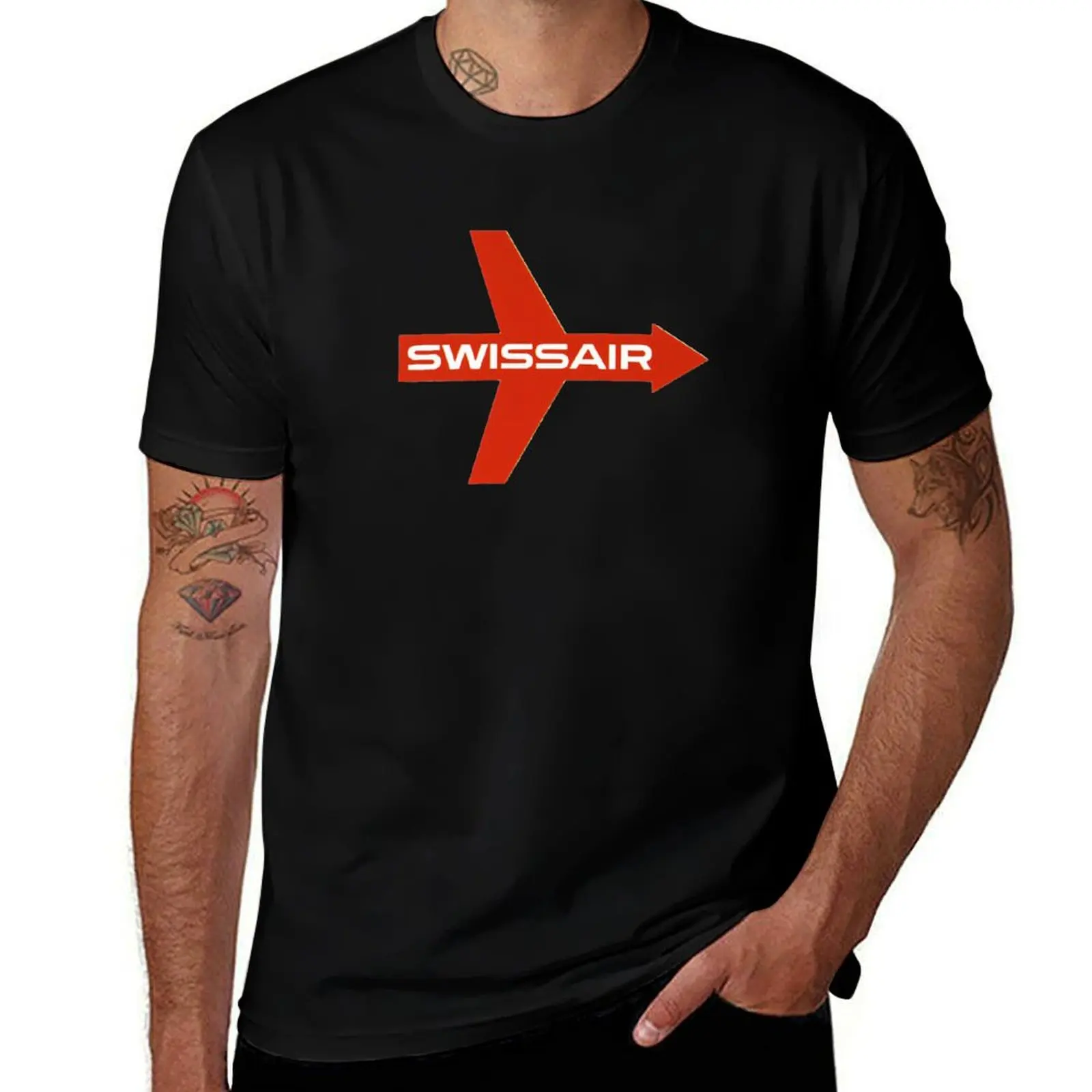 Фото Swissair - ретро-логотипы авиакомпаний - винтажные художественные наклейки, бирки для багажа, футболка с принтом в стиле стритвир №1