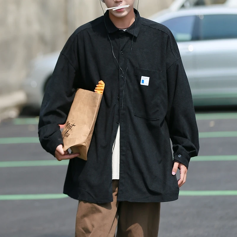 

MrGB Quality Corduroy Cargo Shirts Men Baggy Autumn Fashion Long Sleeved Coat Harajuku Blouses Lapel Street Cargo Shirts Jackets