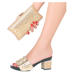 Nigerian Summer Simple Fashion Ladies Luxury Rhinestone Slippers and Bag Set for Banquet Party