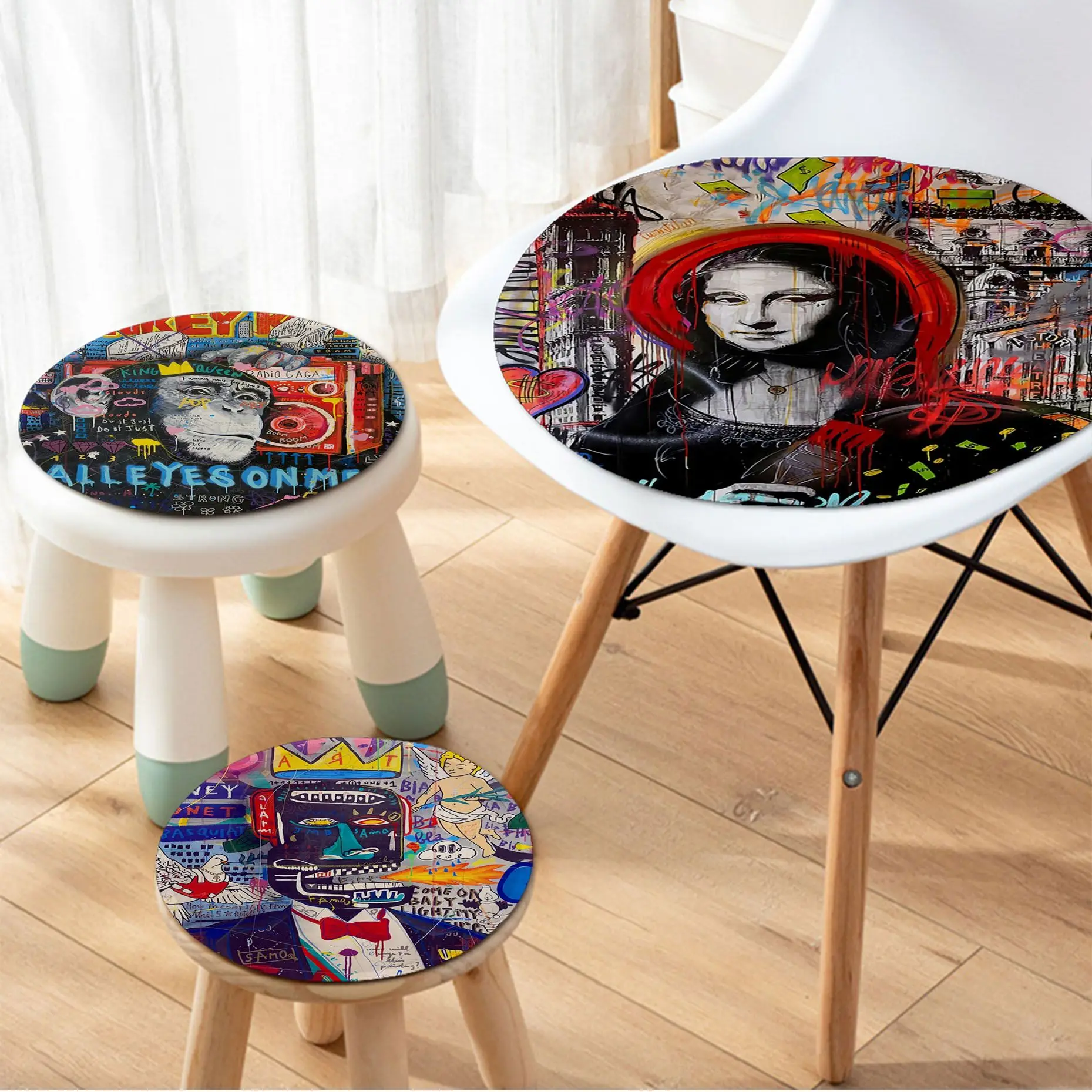 

Abstract Graffiti Art Modern Minimalist Style Seat Cushion Office Dining Stool Pad Sponge Sofa Mat Non-Slip Seat Mat
