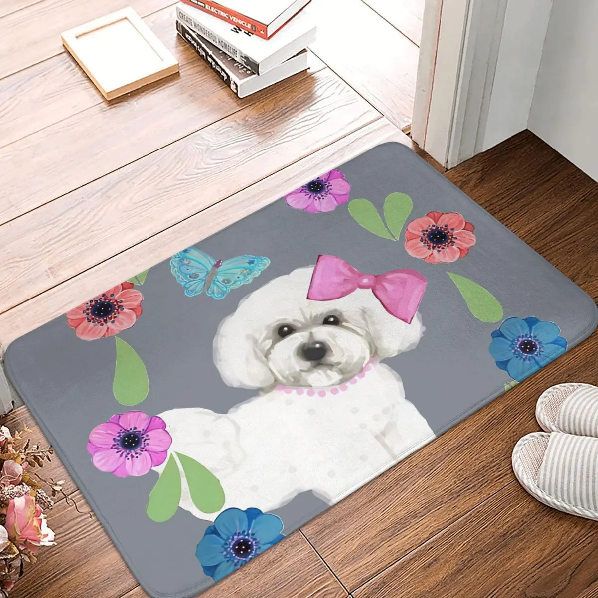 

Bichon Frise Butterflies Dog Doge Non-Slip Carpet Doormat Living Room Bath Mat Welcome Decoration Rug
