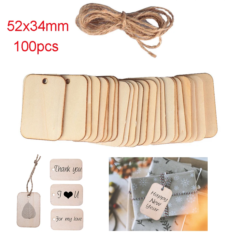 

100/300PC Nature Wood Slice Gift Tags Blank Wooden Hanging Label With Rope for Wedding Birthday Party Decor DIY Bookmark Crafts