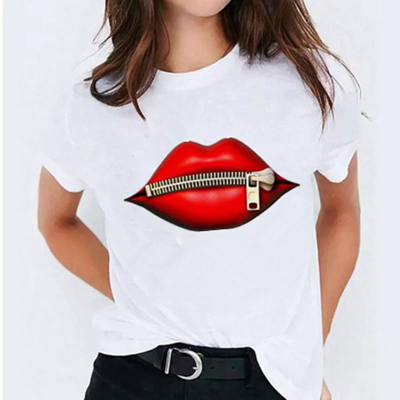 

Red Lip T-Shirt Women Casual Short Sleeve Tshirts Vintage Creativity Harajuku Tops Women's Tee Funy Female T-shirt