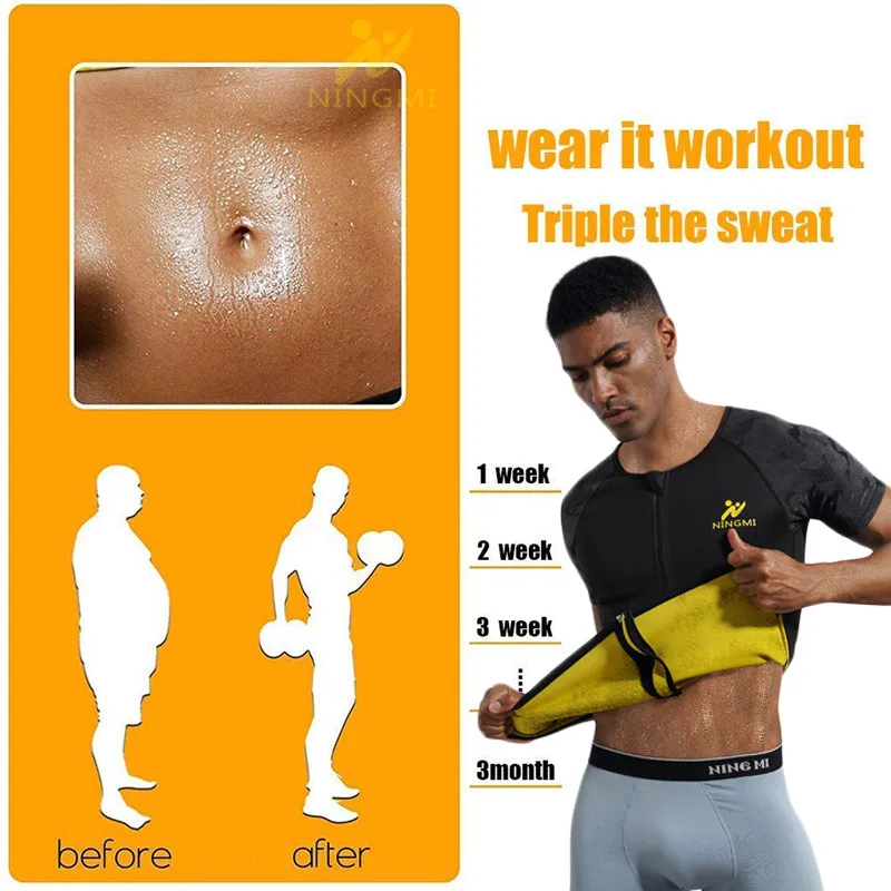 NINGMI Sport Shirt Body Shaper Slimming Waist Trainer Men Tank Top Neoprene Sauna Vest with Zipper Mesh Shapewear Warming Jacket