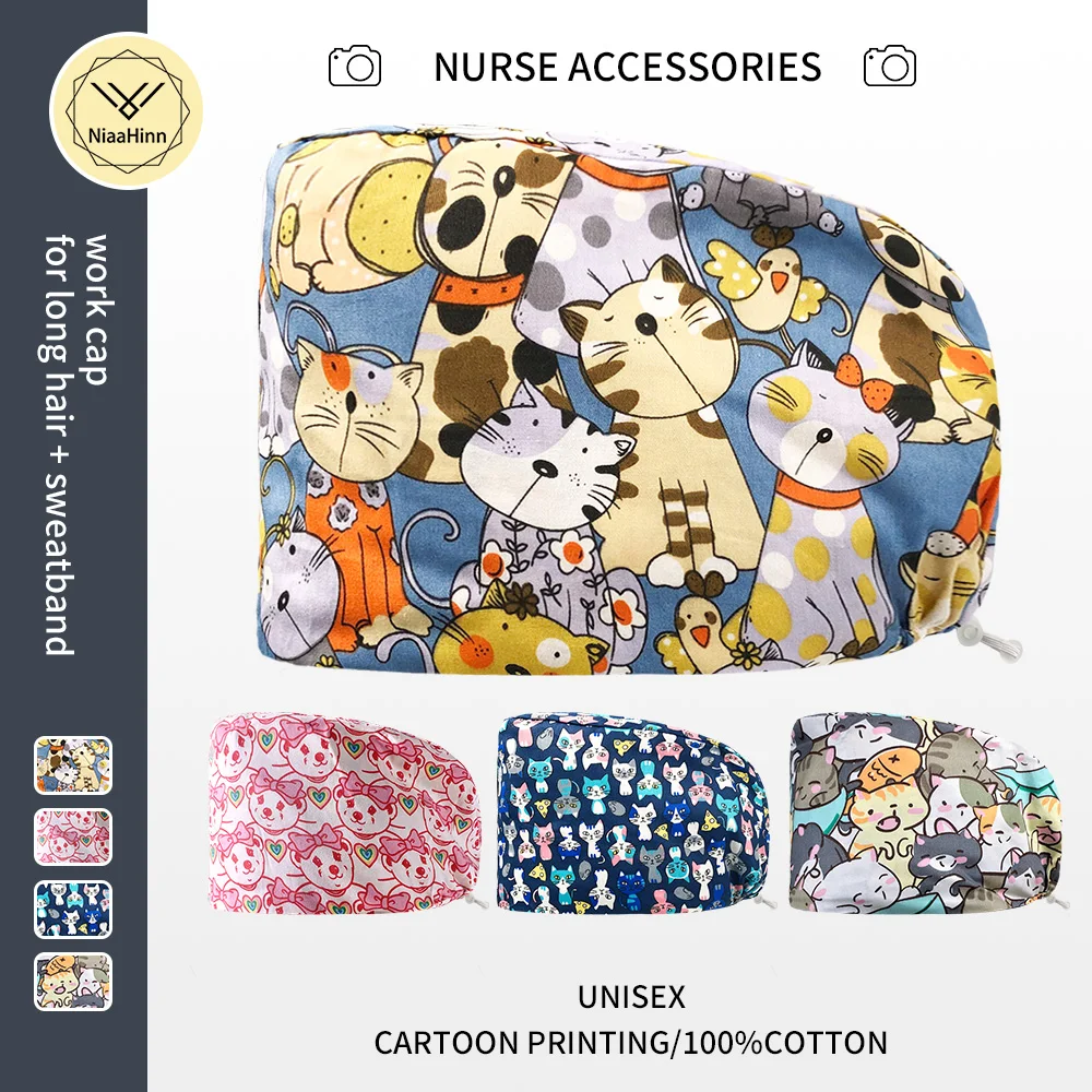 

Оптовая продажа, модная шапка с принтом животных, регулируемая шапка-скраб, шапка для салона красоты, лаборатории, клиники для домашних живо...