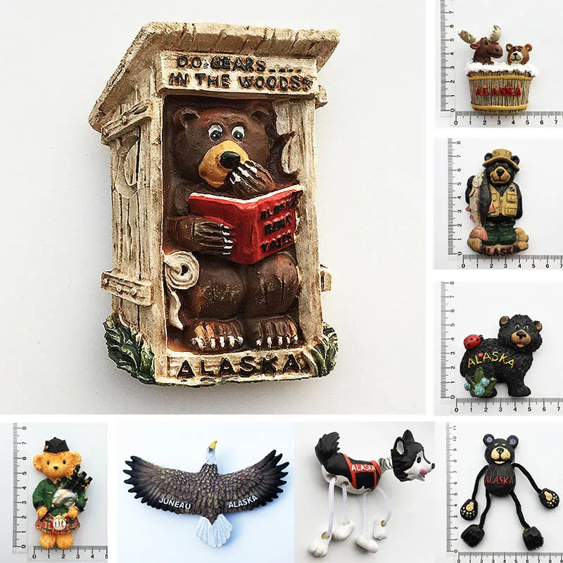 Магниты на холодильник, в виде медведя Аляски, США, симпатичный магнит Магниты на холодильник, в виде медведя Аляски, США, симпатичный магнит