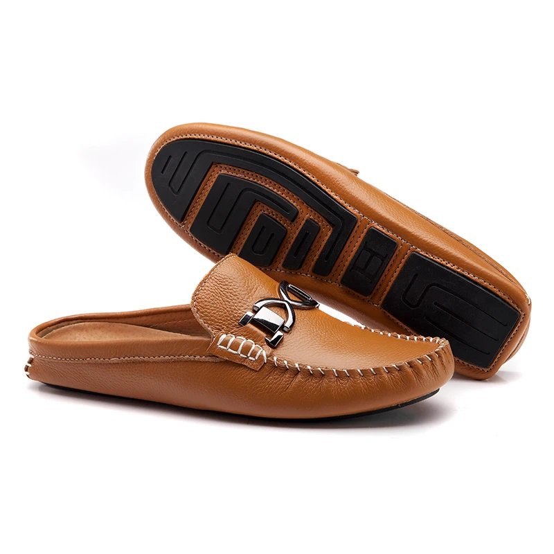 Misalwa 2022 New Summer Genuine Leather Men Shoes Luxury Brand Casual Loafers Moccasins Slip On Half Slippers Freeshipping | Обувь