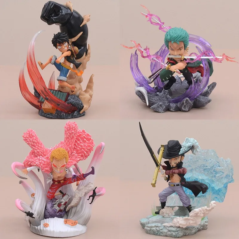 

12cm Anime One Piece Action Figure Luffy Zoro Sabo Dracule Mihawk Ace Battle Scene Figurine PVC Collectible Model Toy Gift