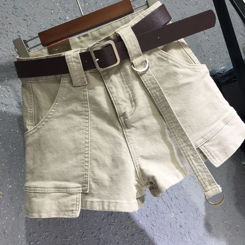 Women Loose High Waist Wide-Leg Hot Short Summer Casual Denim Shorts Solid Color Plus Size All-Match Jeans Light Blue Streetwear