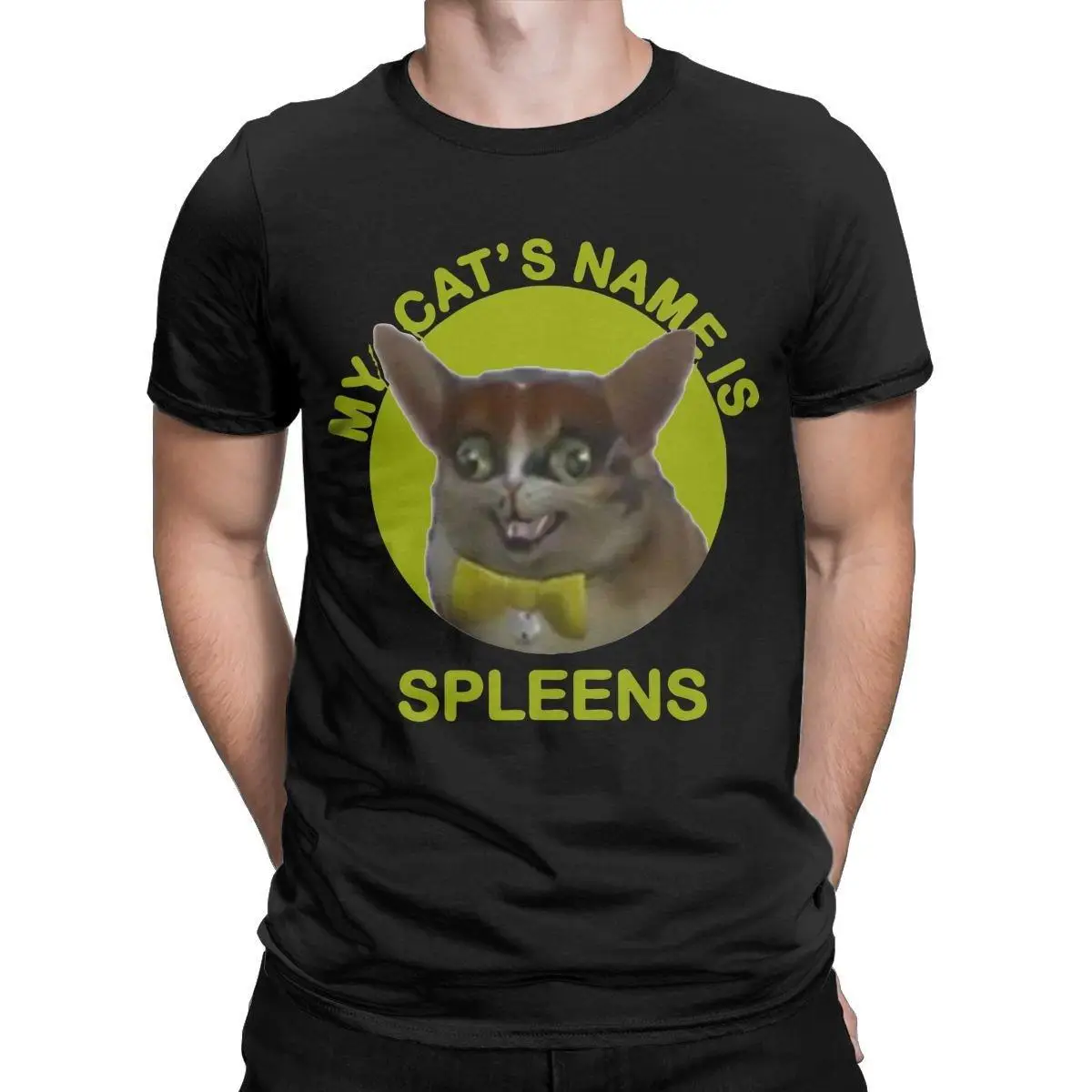 My Cat's Name Is Spleens T-Shirt Men Funny Cat Vintage Cotton Tees Round Collar Short Sleeve T Shirt Printed Tops