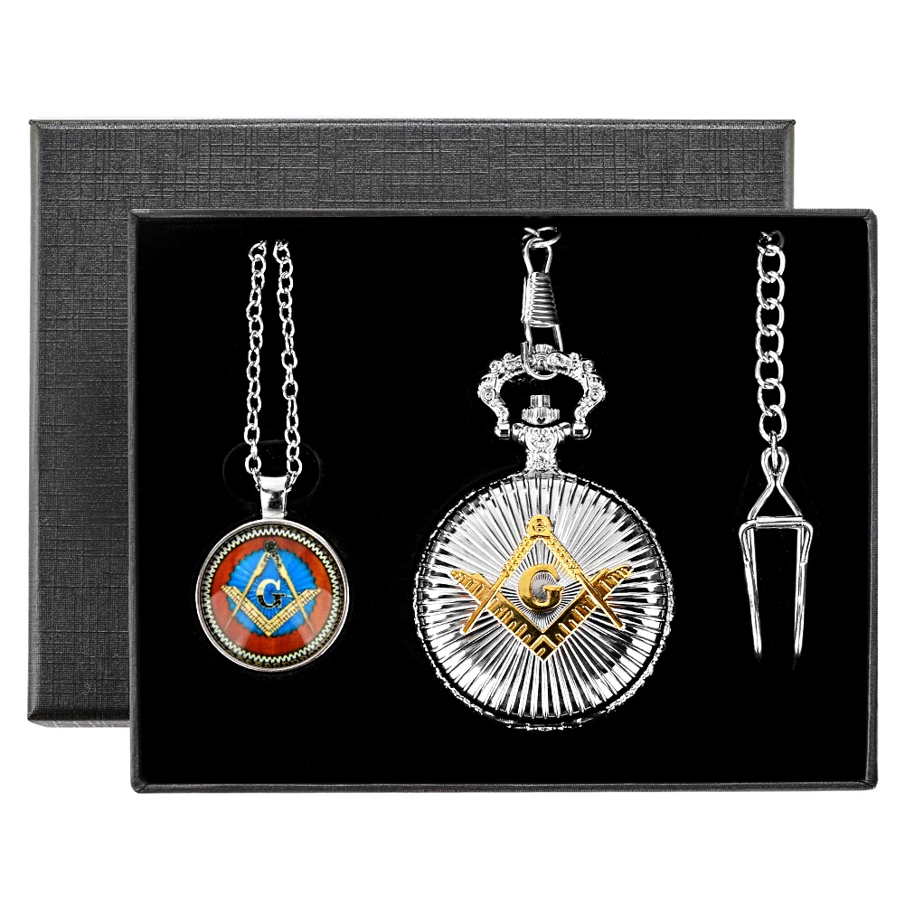 Quartz Pocket Watch Freemason Men Pocket Watch Pendant Necklace Luxury Souvenir Gift Sets for Men Fob Clock Rreloj De Bolsillo