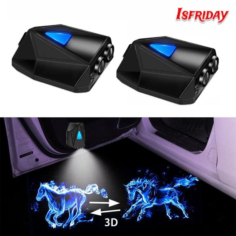 

LED Car Door Dynamic 3D Cartoon Projection Light Door Atmosphere Projection Light USB Charging Wireless Welcome Decorative Light