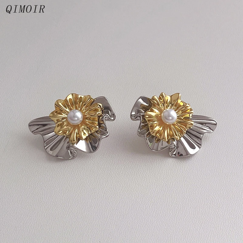 Двухцветные металлические серьги в виде цветка для женщин модные украшения