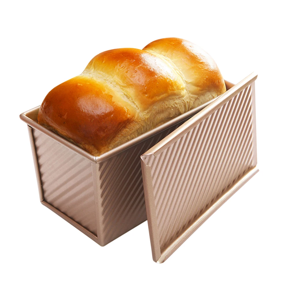 

450g Rectangle Loaf Pan with Cover Bread Baking Mould Cake Toast Non-Stick Toast Box with Lid Gold Aluminized Steel Bread Mould