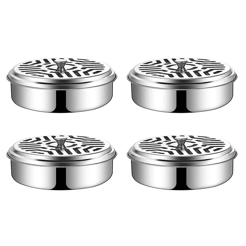 

4X Stainless Steel Holder For Mosquito Coils, Fireproof Mosquito Spiral Container, Metallic Mosquito Coil Holder