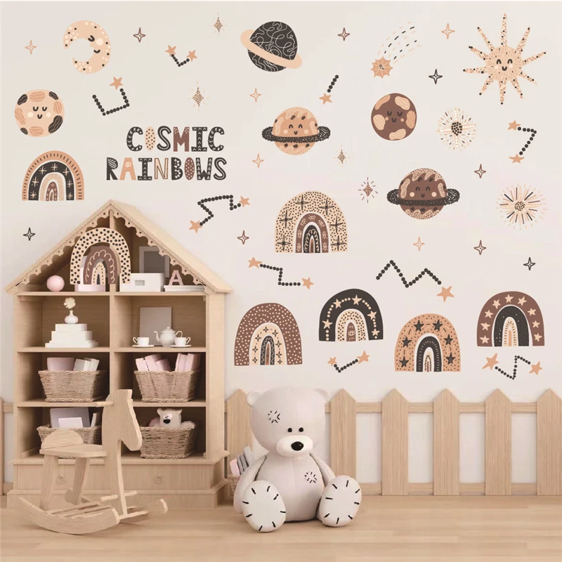 Забавные космические радужные настенные наклейки для детской спальни украшение
