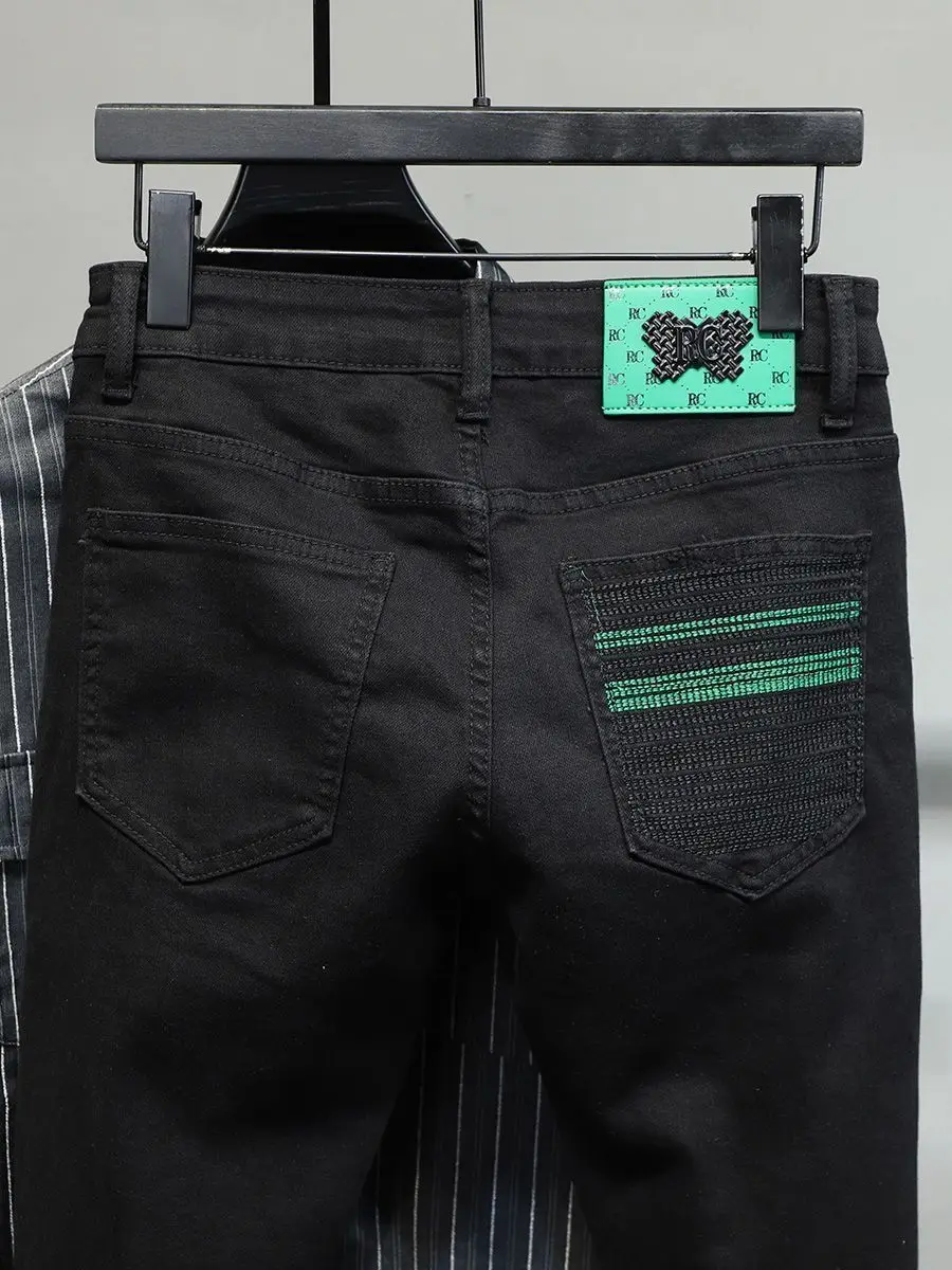 Роскошные Брендовые мужские джинсы Мужские Черные Облегающие повседневные для