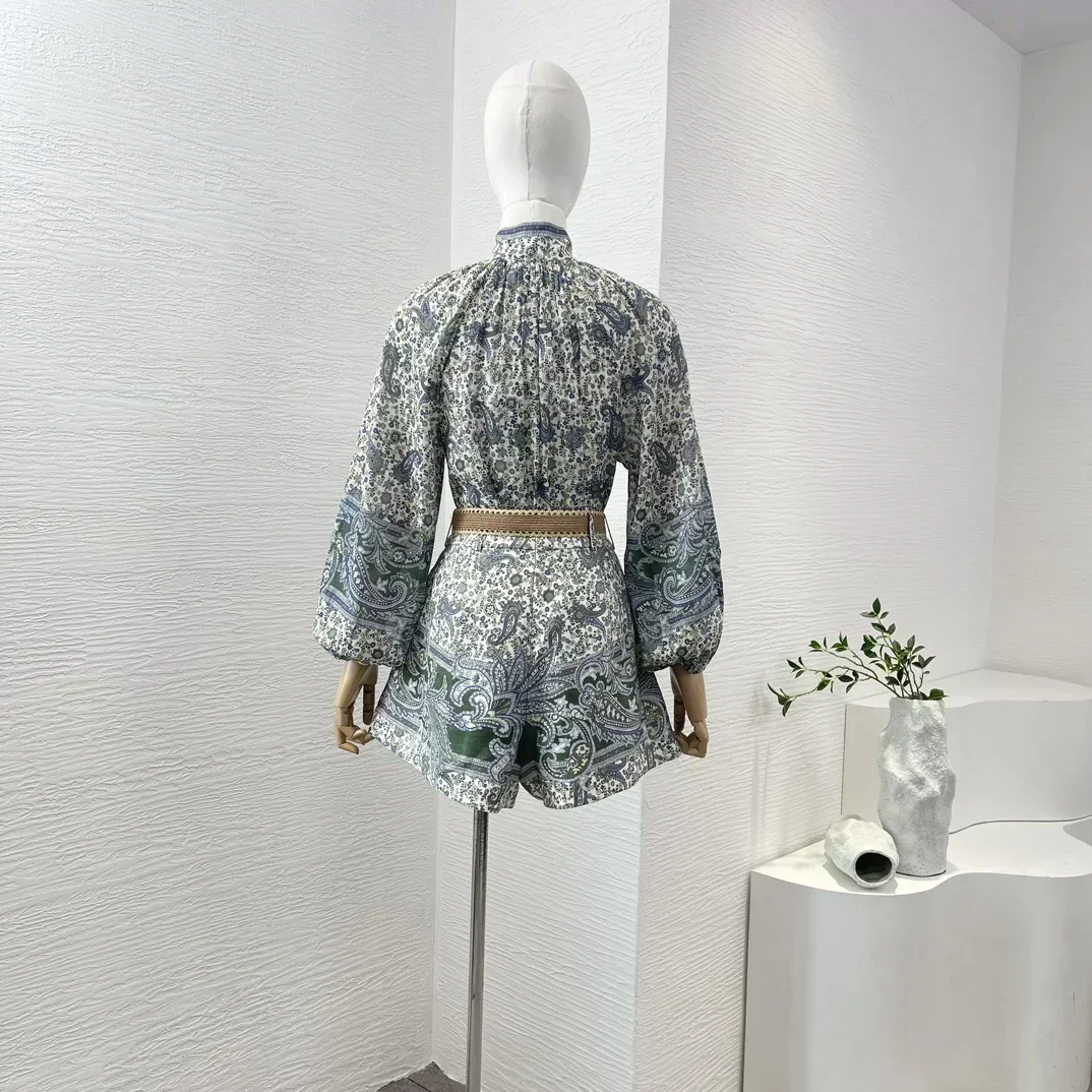 Высококачественная зеленая синяя блузка с принтом пейсли новинка 2024 длинными