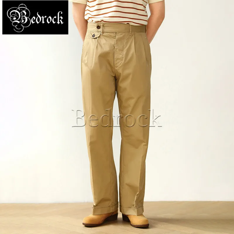 MBBCAR Summer twill pure cotton khaki office chino pants for men college style IVY loose straight  high waist cargo pants 7469