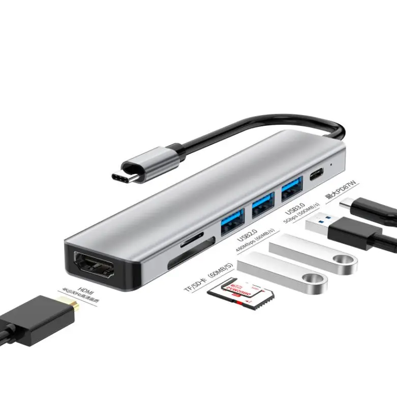 

7 in 1 USBC Hub 4K USB C To HDMI 100W PD SD/TF Card Reader USB C Dock for MacBook Pro/Air Thunderbolt 3 Notebook Adapter Hub