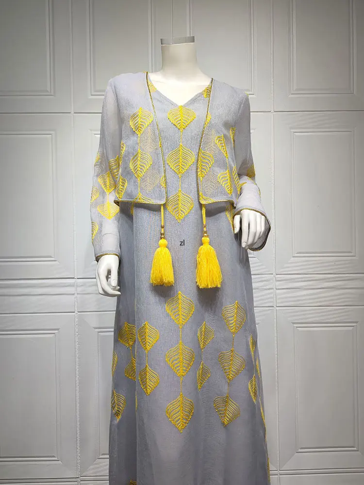 Tassel Abaya Arab Long Dress Women Embroidered Eid Party Muslim Dresses Gulf Jalabiya Fake 2-piece Dubai Moroccan Kaftan Abayas