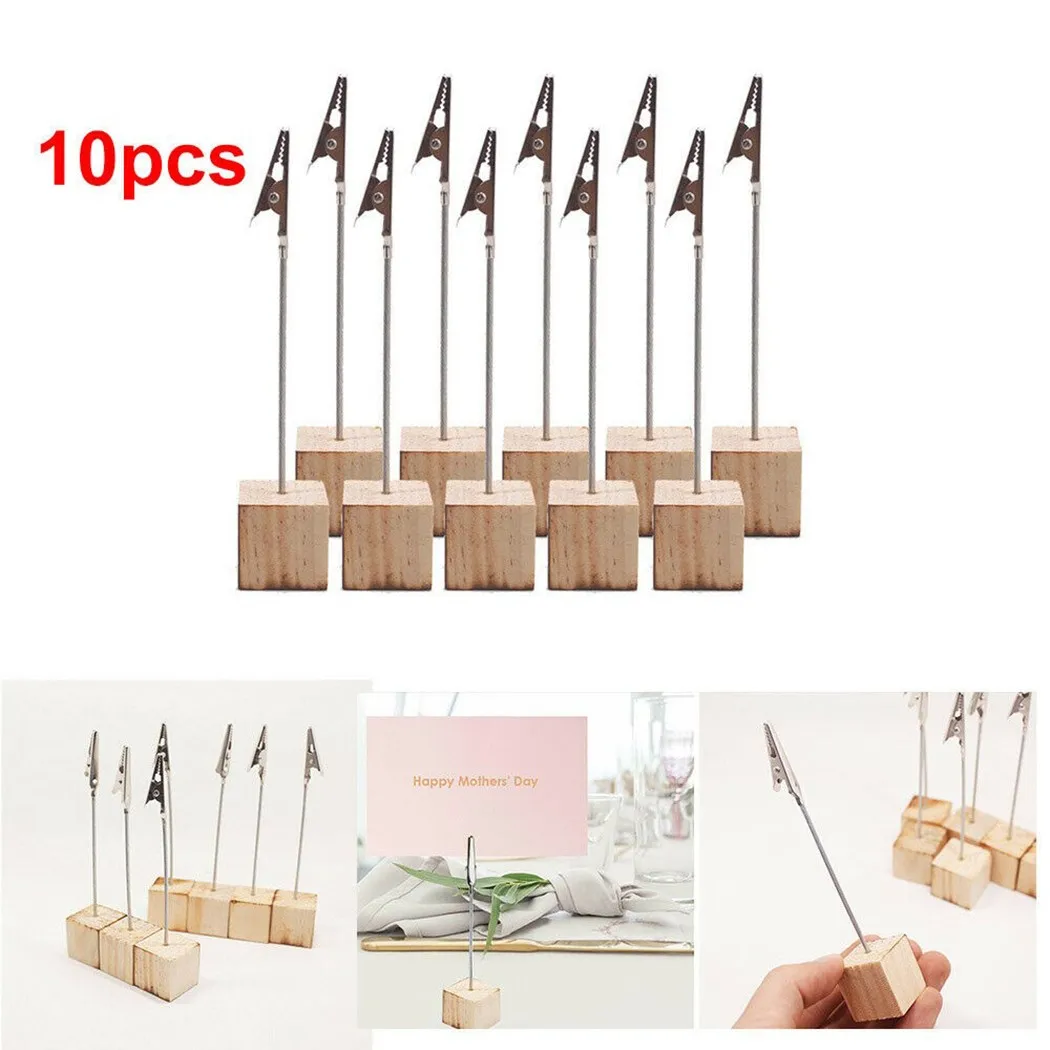 

10pcs Wood Metal Photo Alligator Clip Memo Clips Pictures Message Paper Folder Diy Wire Picture Frame Table Stand