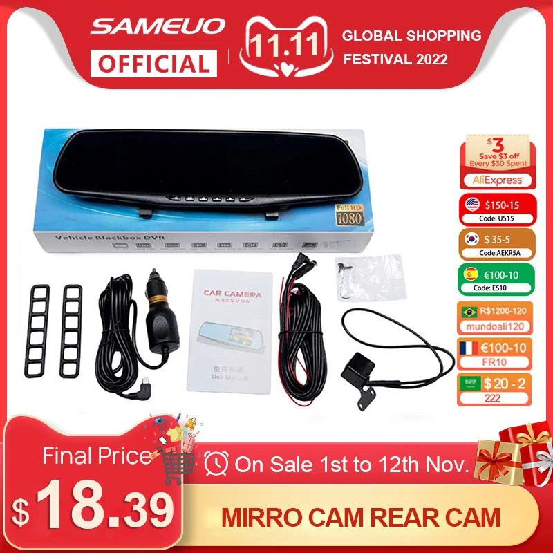 Car Dvr Mirror Camera Dash Cam Front and Rear Video Recorder 4.3inch Night Vision View Reverse Auto Recording Car Camera Dashcam