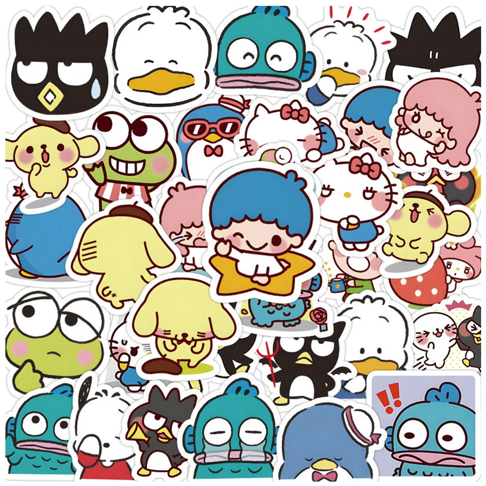 

10/30/60/120pcs Waterproof Sanrio Kuromi Cartoon Stickers Cute Pom Pom Purin Anime Decal Laptop Car Toy Sticker for Kids Girls