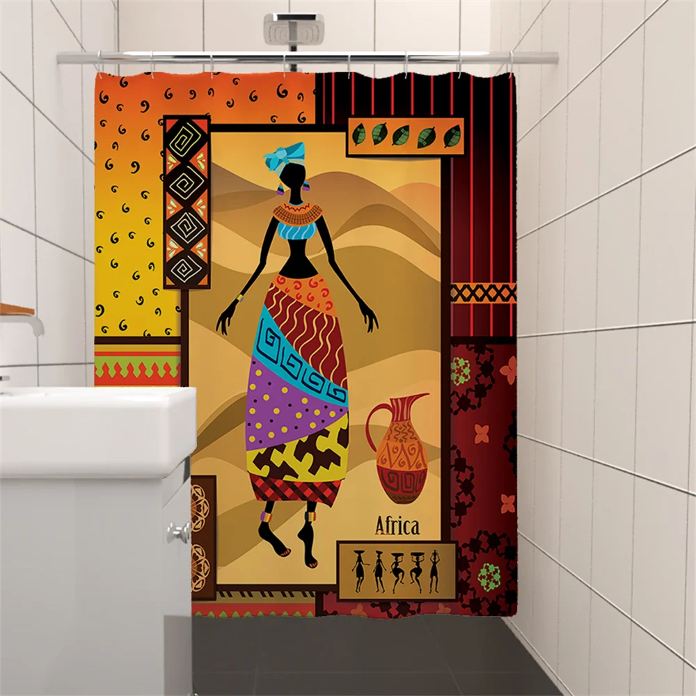 

African Girl Pattern Shower Curtains Printed Fabric Waterproof Polyester Bath Curtain Bathroom Accessories Home Decor