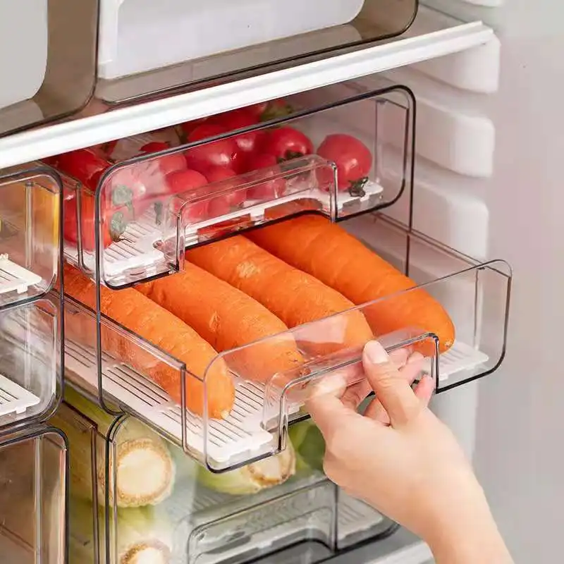 

Refrigerator Storage Box Clear Food Storage Bins Fruit Vegatable Meat Freezer Fridge Stackable Cabinet Kitchen Drawer Organizer