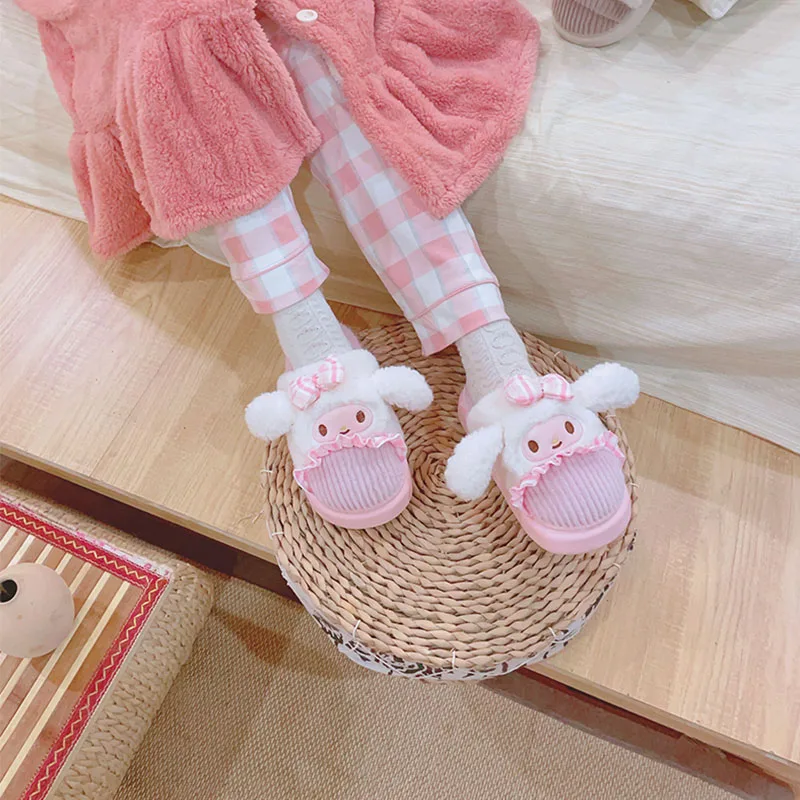 

Kawaii Sanrioed Cinnamoroll Anime New Non-Slip Thick Sole Cotton Slippers Cute Cartoon Autumn and Winter Indoor Home Slippers