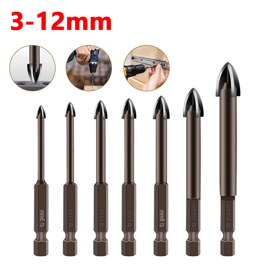 

3-12mm Cross Hex Tile Drill Bits Glass Ceramic Concrete Hole Opener 1/4" Hex Shank Brick Hard Alloy Triangle Bit Tool