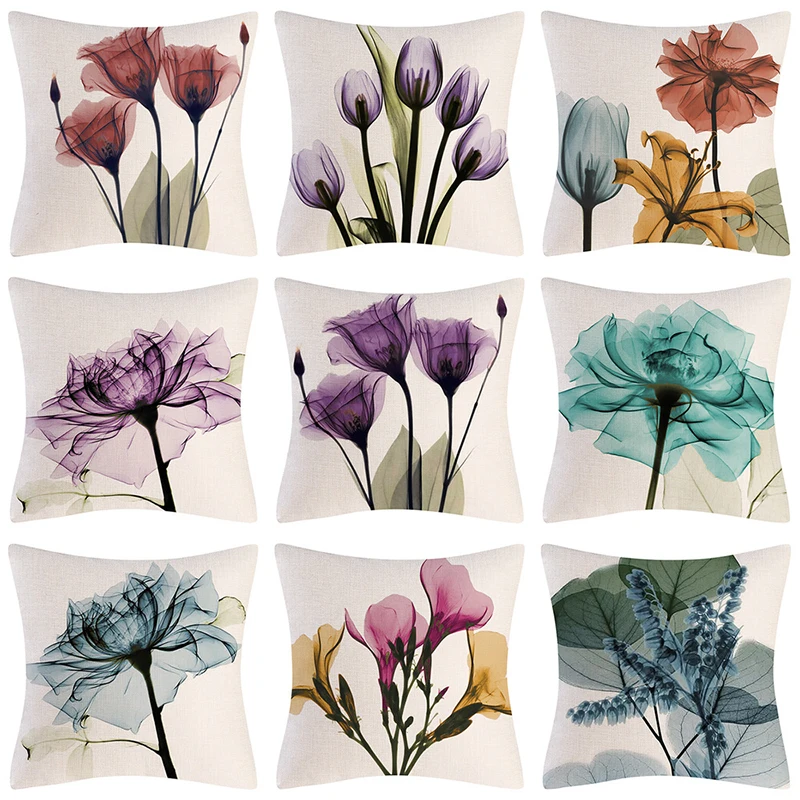 

Watercolor Flower Pattern Decorative Cushions Pillowcase Polyester Cushion Cover Throw Pillow Sofa Decorative Pillow Cover