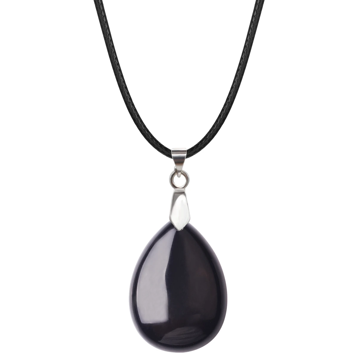 

6PCS Black Onyx 25x35MM Teardrop Gemstone Pendant Necklace for Women Men Healing Chakra Crystal Spiritual Waterdrop Jewelry