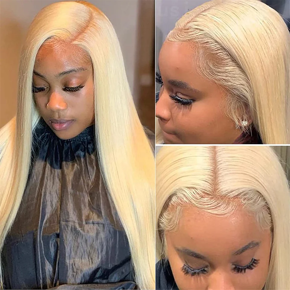 

180% Density 13x4 HD 613 Frontal Wig Preplucked With Baby Hair Blonde Straight Human Hair Lace Front Wig For Black Women