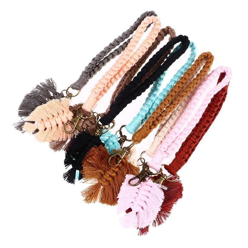

NEW Macrame Cotton Woven Keychain Boho Handmade Tassel Key Ring For Ladies Boyfriend Gift Car Bag Decorative Charm Keychain