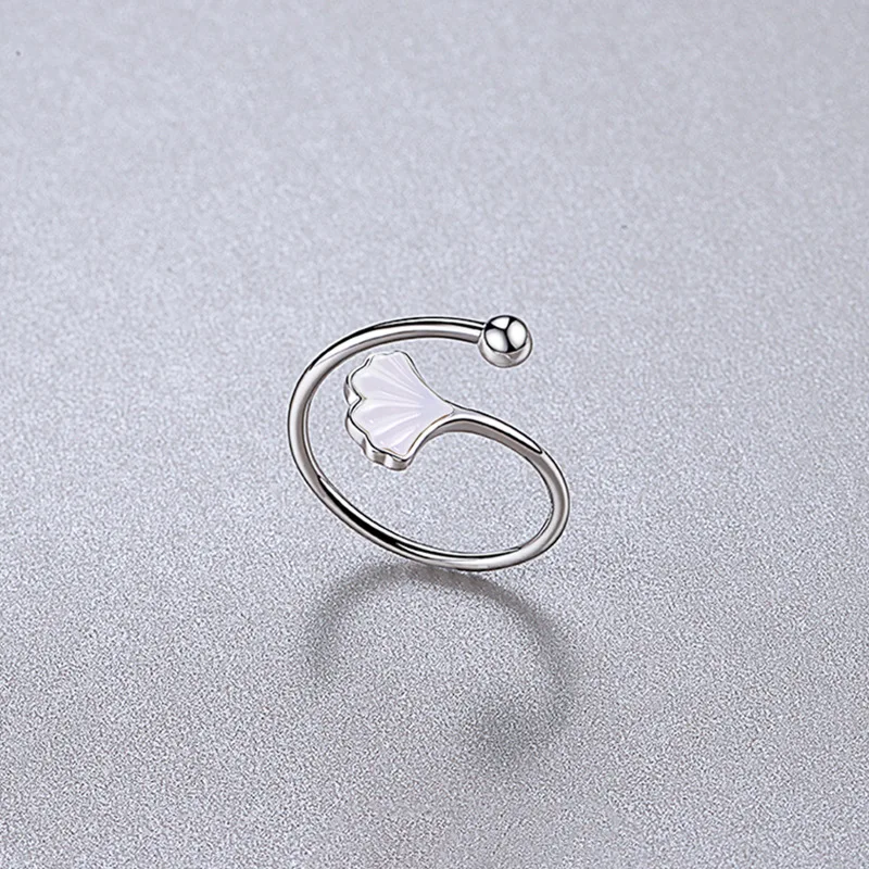

S925 Pure Ginkgo Leaf Shell Ring Silver Color Female Ins Light Luxury Fashion Personality Bracelet Luxury Jewelry Anillos Mujer
