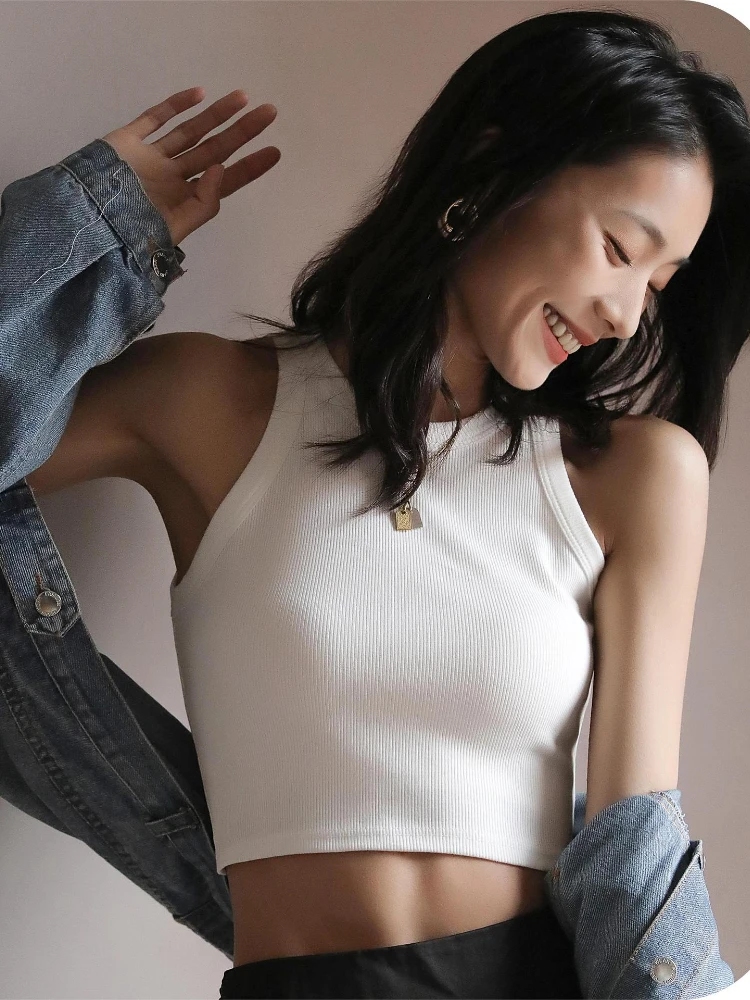 

Майка женская короткая без рукавов, модный однотонный корсет с резьбой, повседневная одежда, черный цвет, на лето