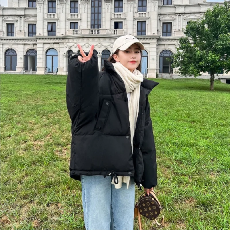 2022 Autumn Winter Thicken Warm Parkas for Women Solid Color Casual Loose Bread Clothes Woman Stand Collar Short Parka