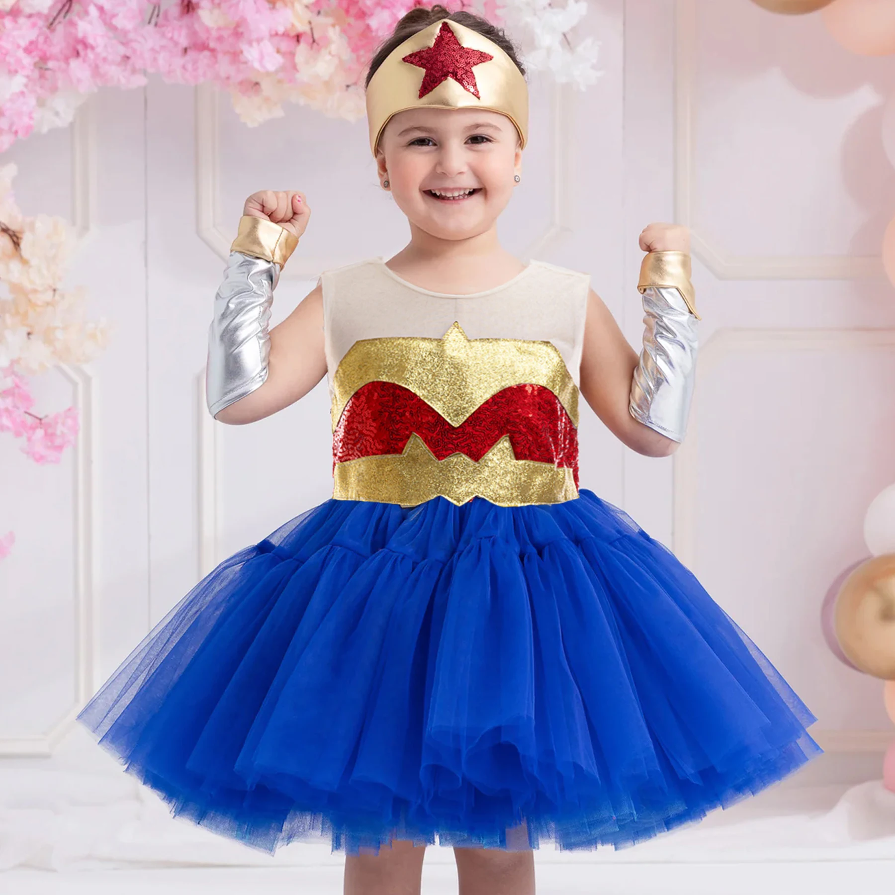 Золотое Тюлевое Платье Супергероя Для Девочек Костюм Длиной До Колена Вечеринок