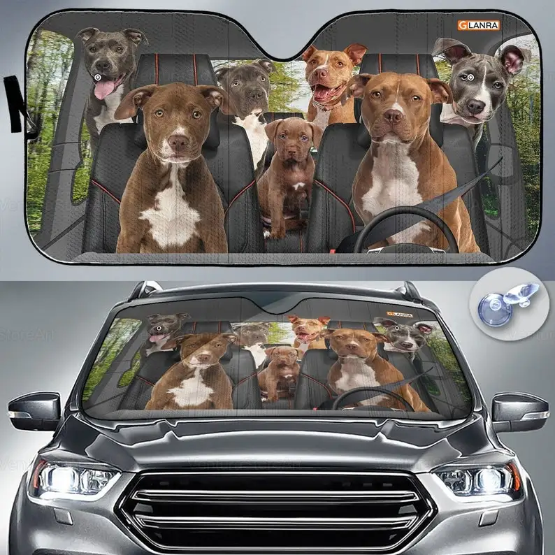 

Pitbull Car Sunshade, Dog Car Decoration, Pitbull Lover, Auto Sun Shade, Gift For Dad, Car Windshield, Gift For Him