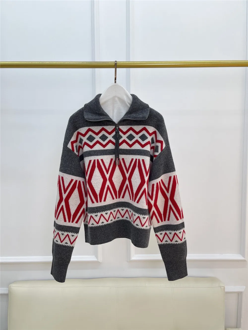 Осенний женский жаккардовый кашемировый свитер с бисером пуловер длинными