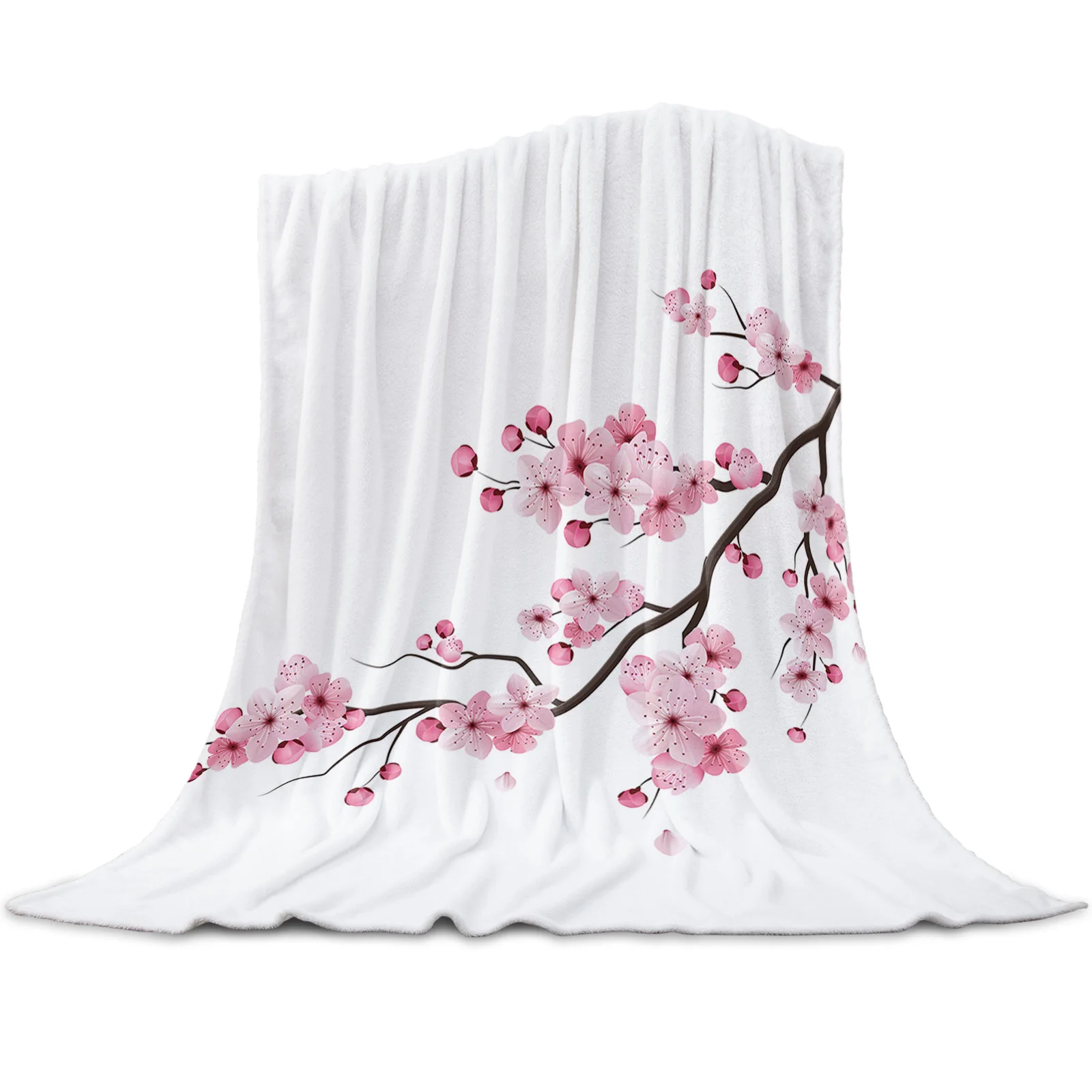 

Японское розовое одеяло с цветами вишни, белое Фланелевое зимнее покрывало для кровати, дивана, дорожное флисовое покрывало