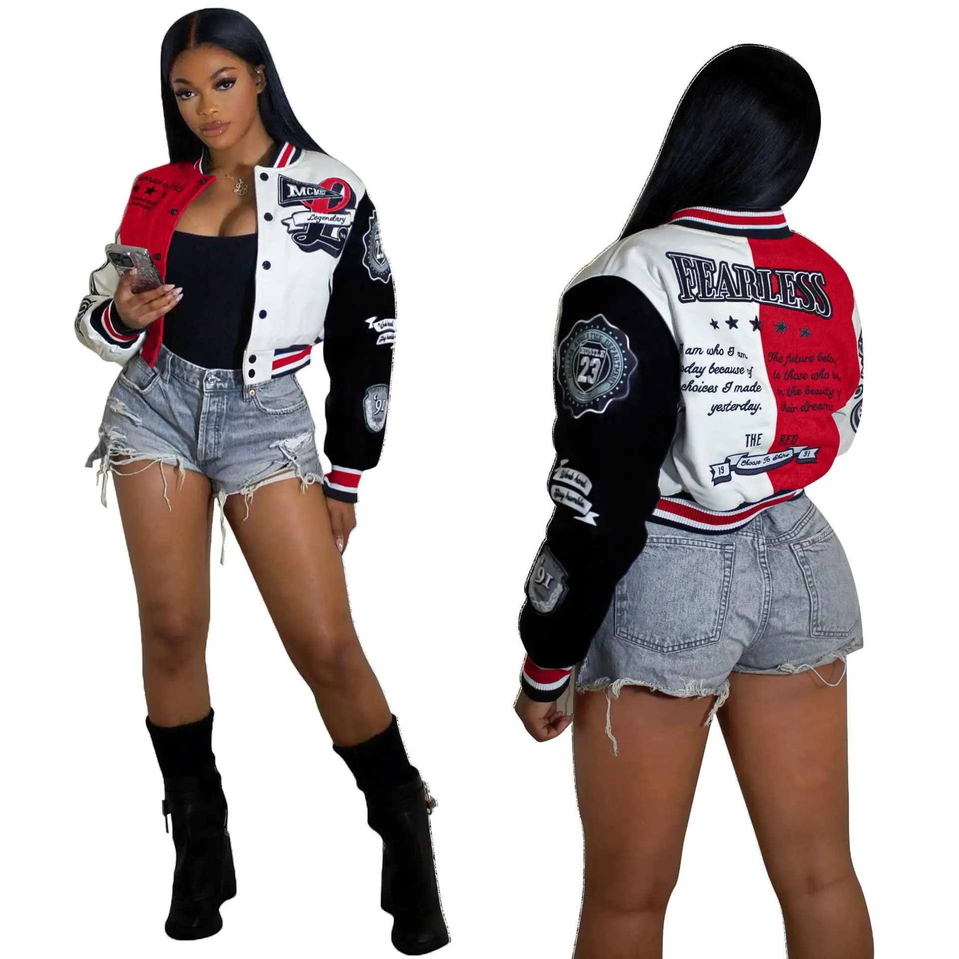 

Женская бейсбольная куртка-бомбер с надписью Watch Your Back, Женская однобортная укороченная куртка с длинным рукавом, верхняя одежда